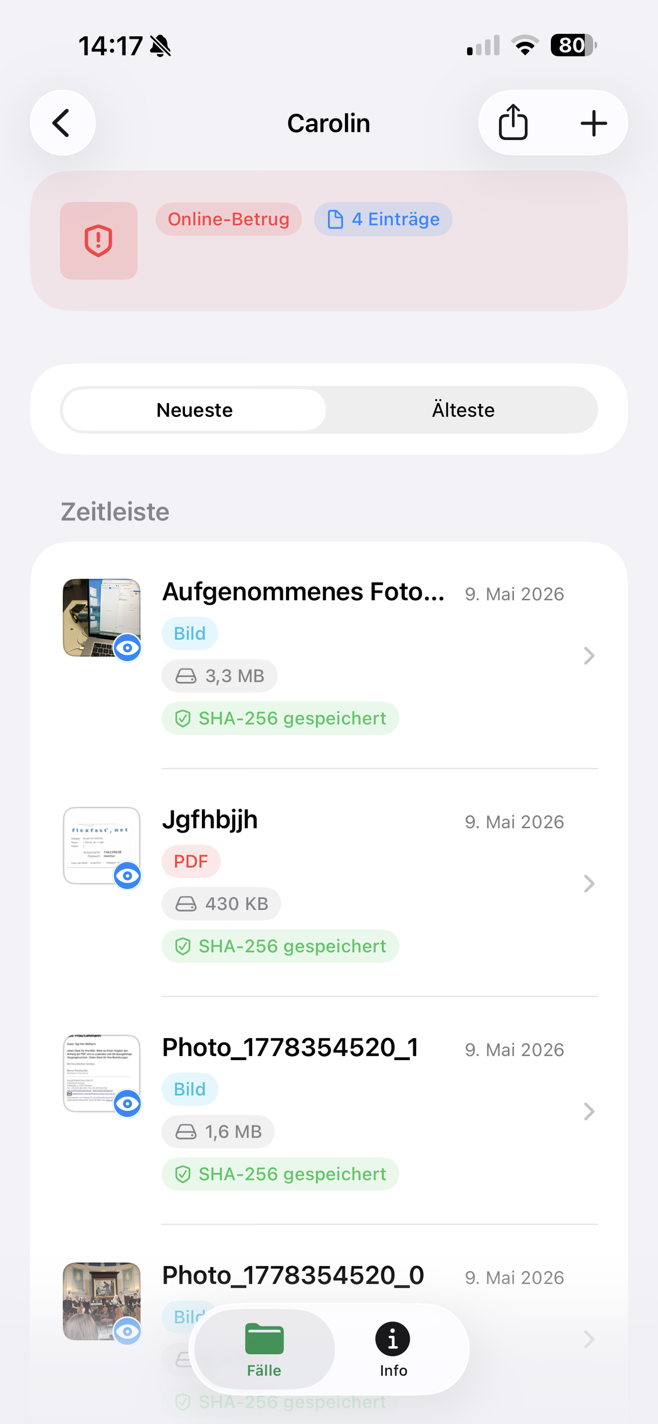 Evidence Archive Fall-Zeitleiste